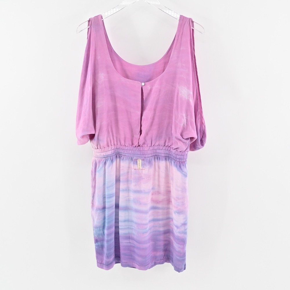 GYPSY 05 Dress Size M Silk Chiffon Pink Purple Tie Dye Ombre Cold Shoulder Mini - Picture 4 of 16